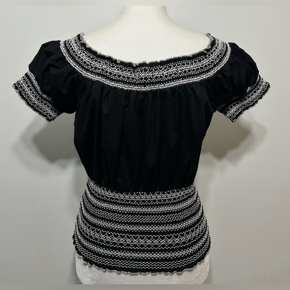 Y2K Smocked Cottagecore Peasant Milkmaid Gemstone Blouse - Picture 6 of 10